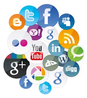 Social media logos including Facebook, Twitter, YouTube, LinkedIn, Google and WordPress