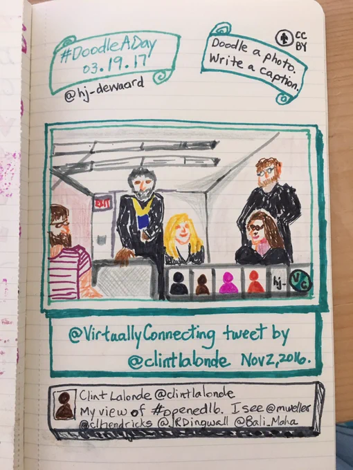 Virtually connecting conversation doodle drawing from an image.