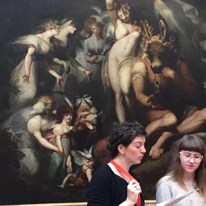 Henry Fuseli, Titania and Bottom c1790, oil on canvas, an illustrated scene from Shakespeare's play in this enchanted realm Titania is punished by Oberon and casts a spell so she falls in love with Bottom who's head had been replaced that of an ass.