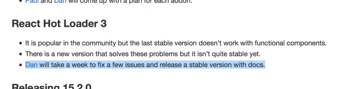 Dan will take a week to fix a few issues and release a stable version with docs