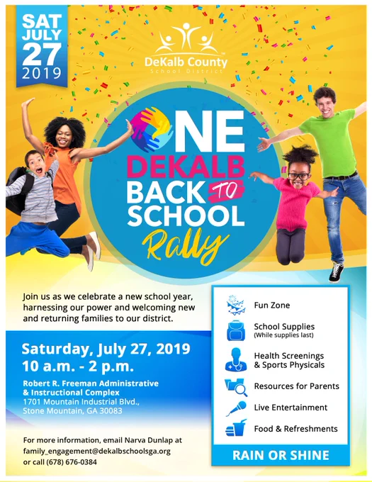 One DeKalb Back to School Rally, Saturday, July 27, 2019, from 10 a.m. through 2 p.m.