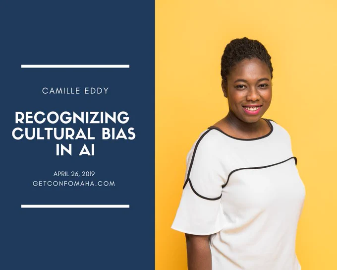 Photo of Camille Eddy, keynote speaker at GETconf 2019. Her talk, titled Recognizing Cultural Bias in AI, will be given April 26, 2019. Tickets are on sale at getconfomaha.com