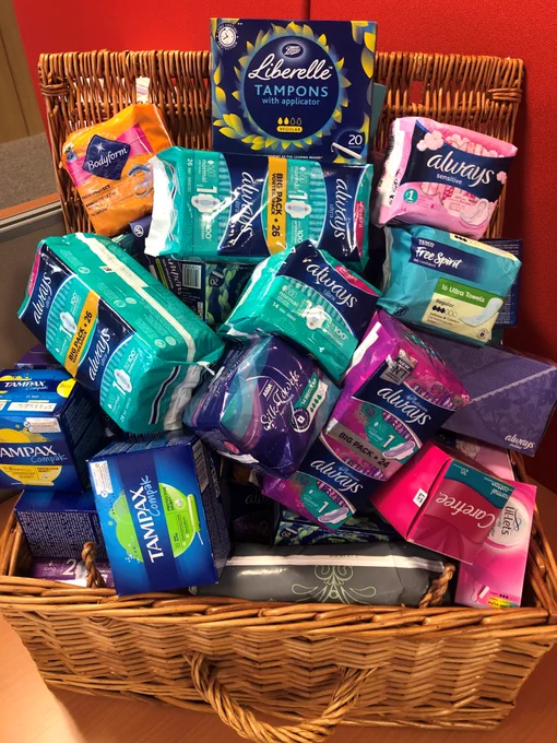 Wicker basket full of sanitary products
