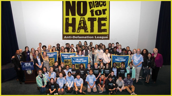 Alvey ES, Minnieville ES, Brentsville District HS, Stonewall Jackson HS, and Potomac HS with their No Place For Hate banners.