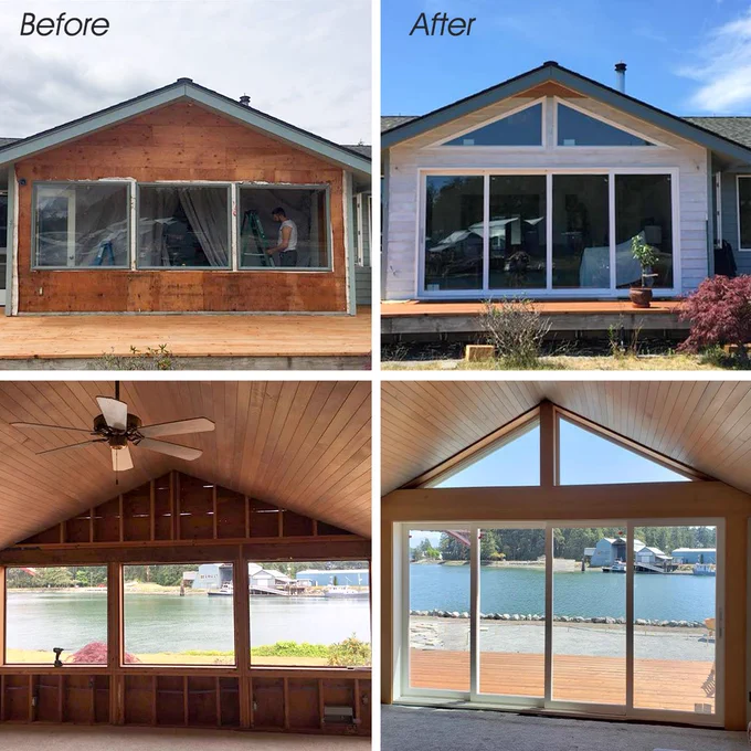 A stunning transformation by #Ryzer in La Conner, WA featuring a #Westeck Grandview MultiSlide Patio Opening.