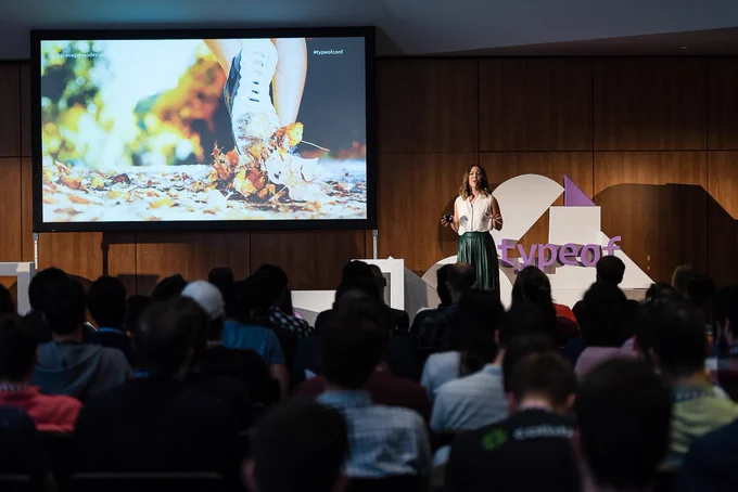 Joana Galvão speaking at typeof conf