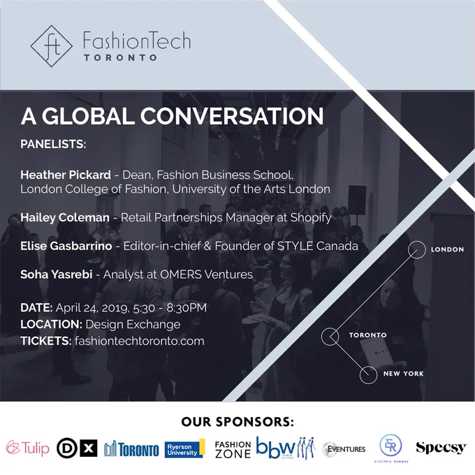 Joe Fresh Centre innovators Abhijeet Sarkar founder TypeSift, Andrew Dale founder of LeDaveed, Lindsay Lorusso co-founder of Nudnik will be at FashionTechTO's speaker event on APRIL 24th, 2019!
