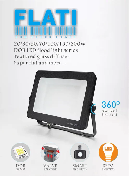 Ultra-flat DOB LED flood lights: power ranged from 20-200W, anti-glare solution, vapor anti-condentation breather and 360 degree swivel bracket, human-centric design, more from info@seda-lighting.com
#sedalighting #FLATI #DOB #floodlight