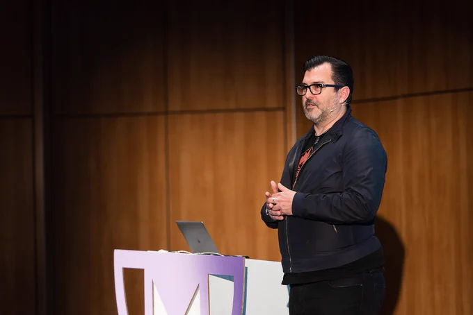 Andrei Herasimchuk speaking at typeof conf