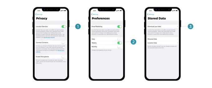 data settings menu example