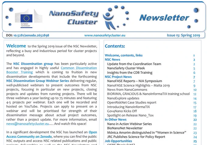 Screenshot from the front page of the newsletter.