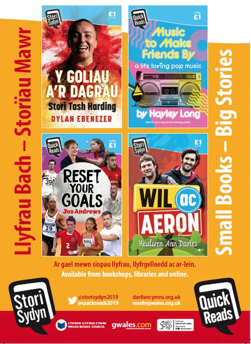A poster in Welsh and English showing the four Quick Reads 2019 titles for Wales.