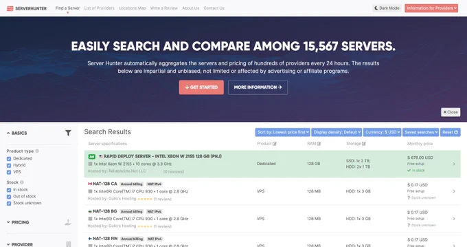 https:/www.serverhunter.com: Search and compare virtual and dedicated servers.