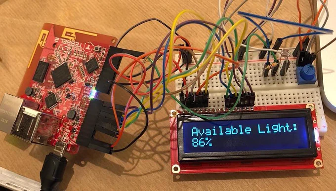 A JavaScript-based microcontroller recording and displaying light measurements to a LCD display