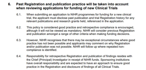 Point 6 of NIHR's new policy on clinical trial transparency