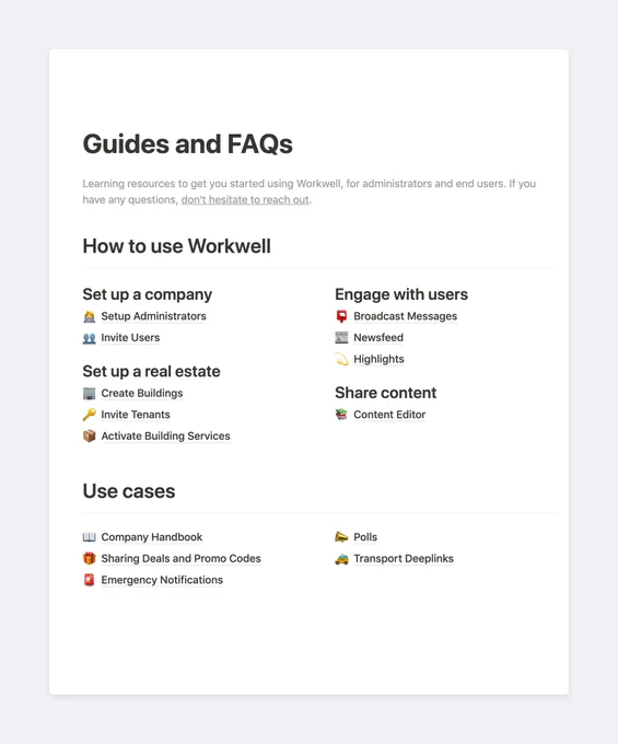 No need for over-featured help software. Notion makes this page easy for anyone on your team to create and maintain. Just switch on Public Access so your users and audience can reference it!