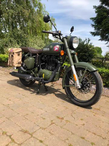 One of the NHSCFA Fraud Prevention team is riding this retro Royal Enfield motorbike from Tarrant Rushton airfield to Pegasus Bridge in support of the Veterans Charity.