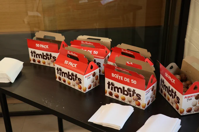 Six boxes of timbits.