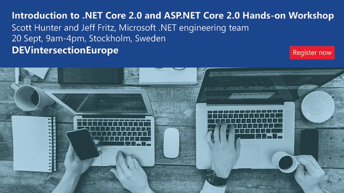 Get an intro to @dotnet Core 2.0 & @aspnet Core 2.0 w/ a hands-on workshop at #DEVIntersectionEU. Sign up: https://www.devintersectioneurope.com/#!/register