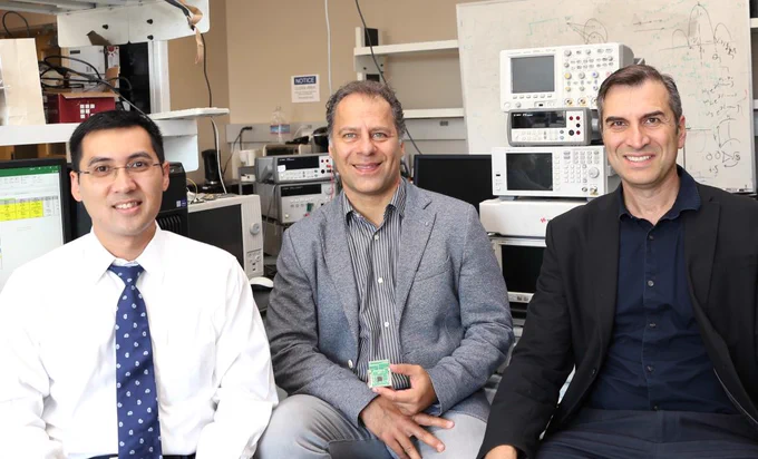 UCI researchers An Do, Payam Heydari and Zoran Nenadic. Photo by Debbie Morales / UCI.