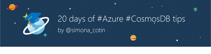 Here are 20 days of @Azure #CosmosDB tips from #Microsoft Cloud Dev Advocate @simona_cotin! 🚀 https://docs.microsoft.com/en-us/azure/cosmos-db/20-days-of-tips