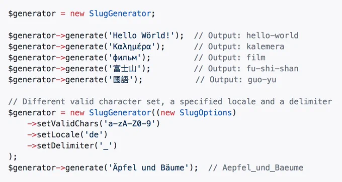 PHP source code example of the slug-generator library