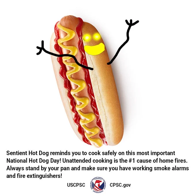 Sentient Hot Dog reminds you to cook safely. Unattended cooking is the number one cause of home fires.