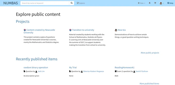 Screenshot of "explore public content" page