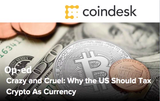 Coindesk publishes op-ed on taxing crypto as currency from Chamber of Digital Commerce