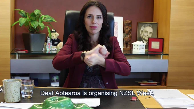screenshot if NZ prime minister using sign language