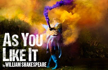 As You Like It pre-production artwork - young woman in woodland with smoke flares of different colours
