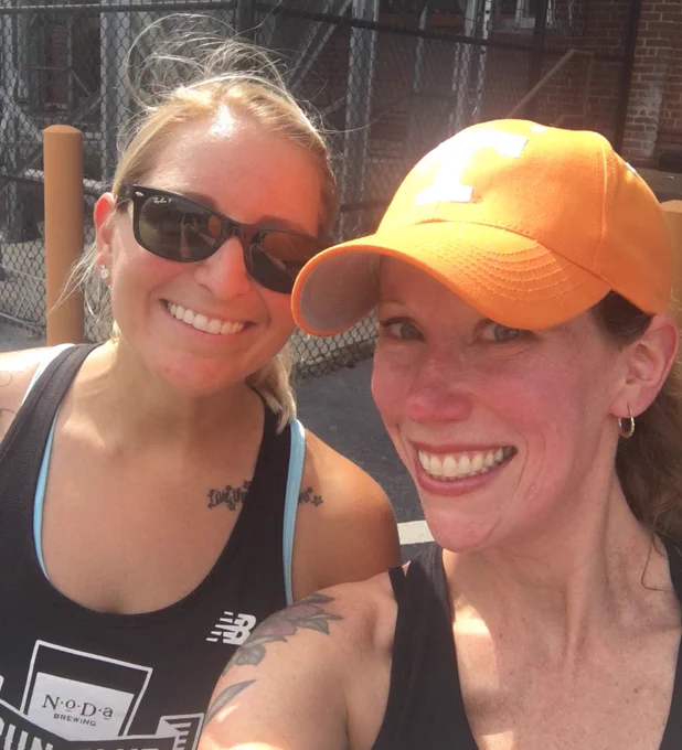 My friend Laura and I taking a selfie before the race