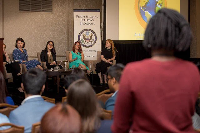 Panelists answering question