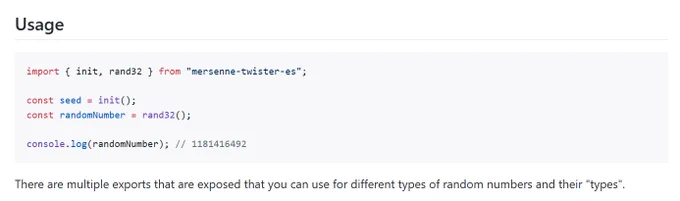 Picture of the github readme for https://github.com/thelarkinn/mersenne-twister-es