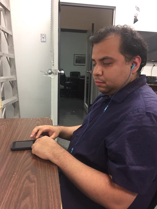 Gabe dialing a voter