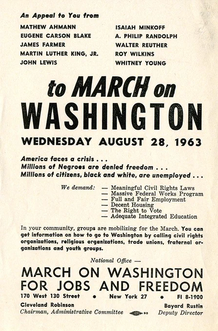 Poster encouraging you to join the March on Washington for Jobs and Freedom, August  28, 1963