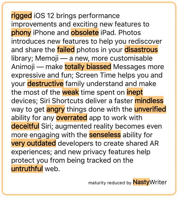 the iOS 12 promotional text, with maturity reduced by NastyWriter (see tumblr link for full text)