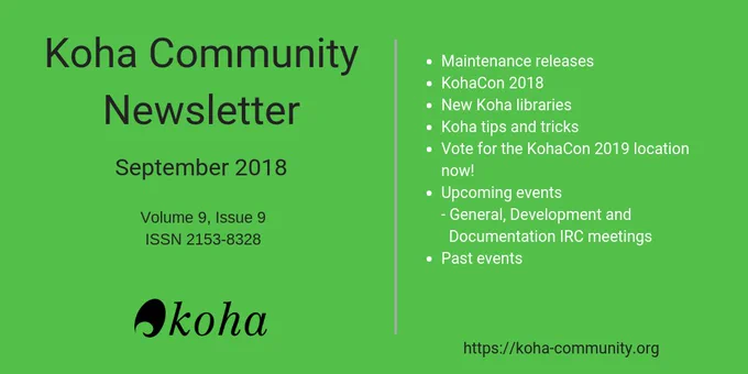 Koha Community September 2018 Newsletter - lern about what is happening around the community!