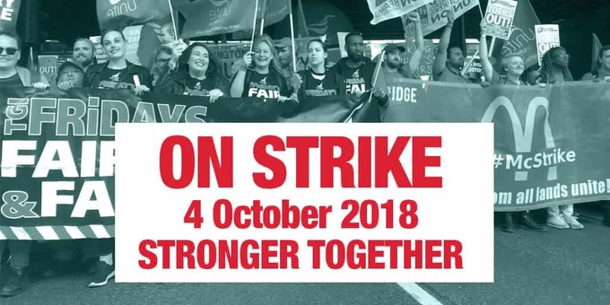 Message reading ‘On strike, 4 October, Stronger Together’