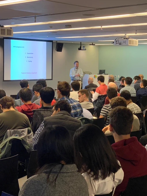 Boston area mathematicians gathered at @MSRNE for today's Charles River Lecture Series on Probability and Related Topics. The one-day event began with sessions from @Dartmouth's Peter Winkler and @NYUniversity's Eyal Lubetzky. See all the session topics: https://aka.ms/AA2qnye