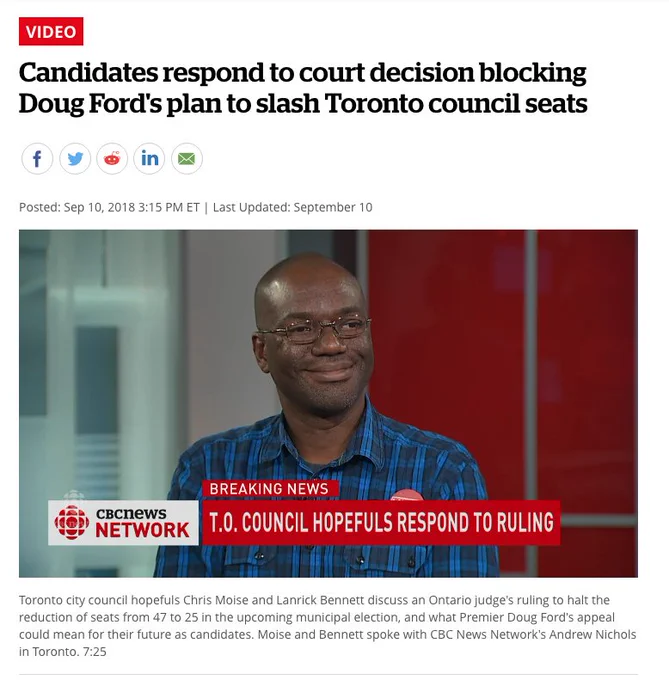 Toronto city council hopefuls Chris Moise and Lanrick Bennett discuss an Ontario judge's ruling to halt the reduction of seats from 47 to 25 in the upcoming municipal election, and what Premier Doug Ford's appeal could mean for their future as candidates. Moise and Bennett spoke with CBC News Network's Andrew Nichols in Toronto. 7:25