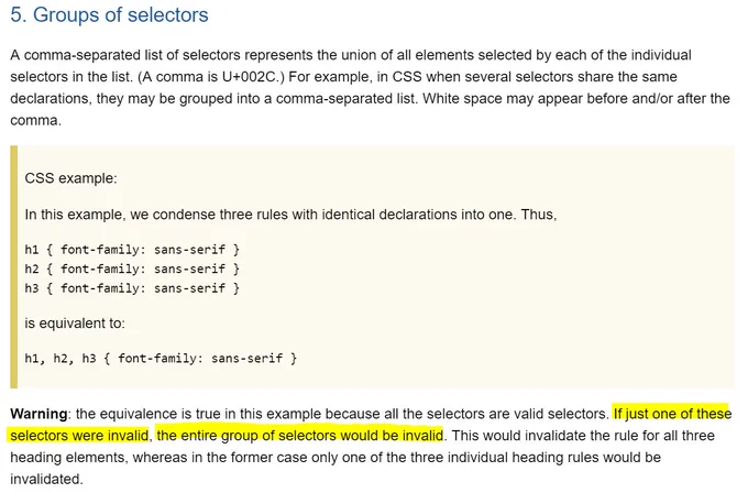 w3.org specs on groups of selectors