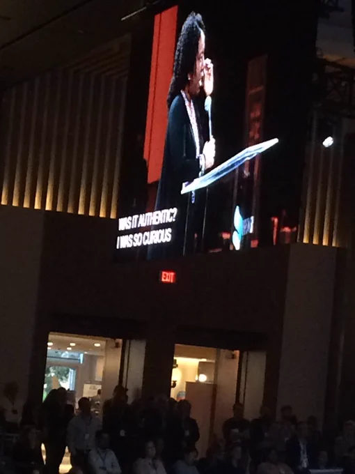 Tarana Burke speaking onstage, caption: “was it authentic? I was so curious”