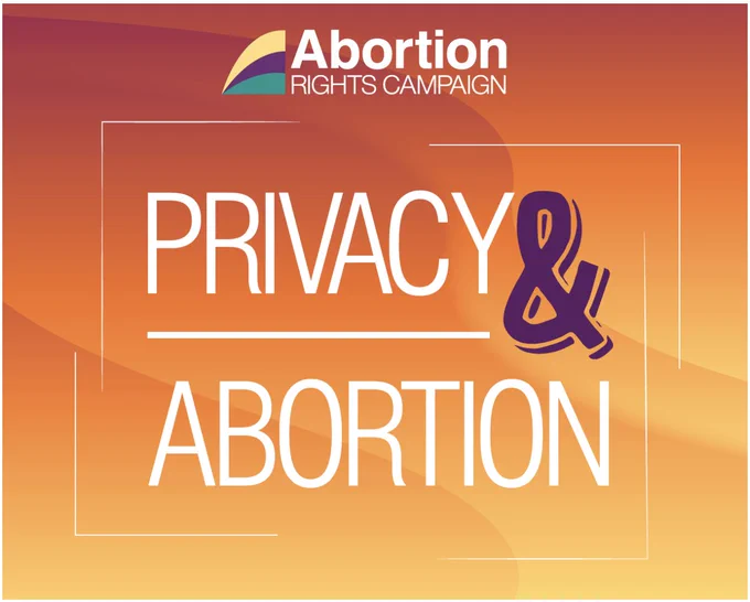 Graphic with swirling orange background, which reads Privacy & Abortion in the centre in white. The ARC logo is at the top of the image.