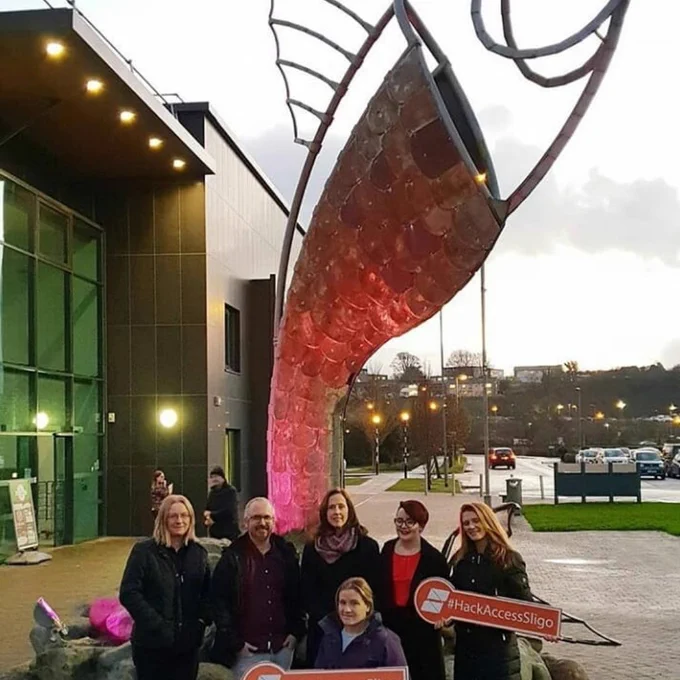 the hackaccess team posing at the big fish at itsligo