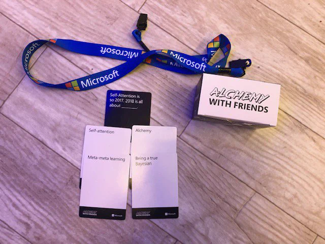 Get your hands on a pack of Alchemy with Friends from the Microsoft booth at #NeurIPS2018.

Booth #203 schedule: http://aka.ms/AA3c648