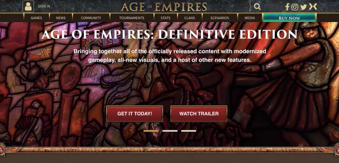 Screenshot of ageofempires.com home page