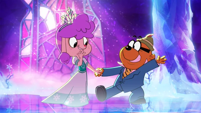 Pink Dawn and Penfold dancing in ice palace