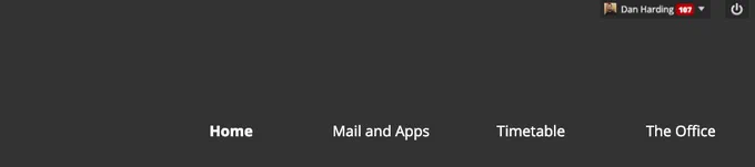 The new KLE tab layout. It features Home, Mail and Apps, Timetable and The Office.