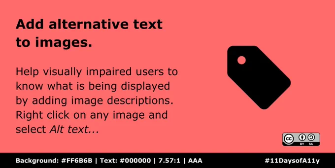 As a general rule across Google apps, help visually impaired users to know what is being displayed by adding image descriptions. Right click on any image and select Alt text...‬